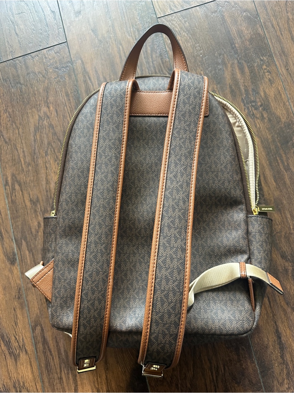 Michael Kors Dark Brown Monogram Backpack with Gold Accents - Picture 4 of 4